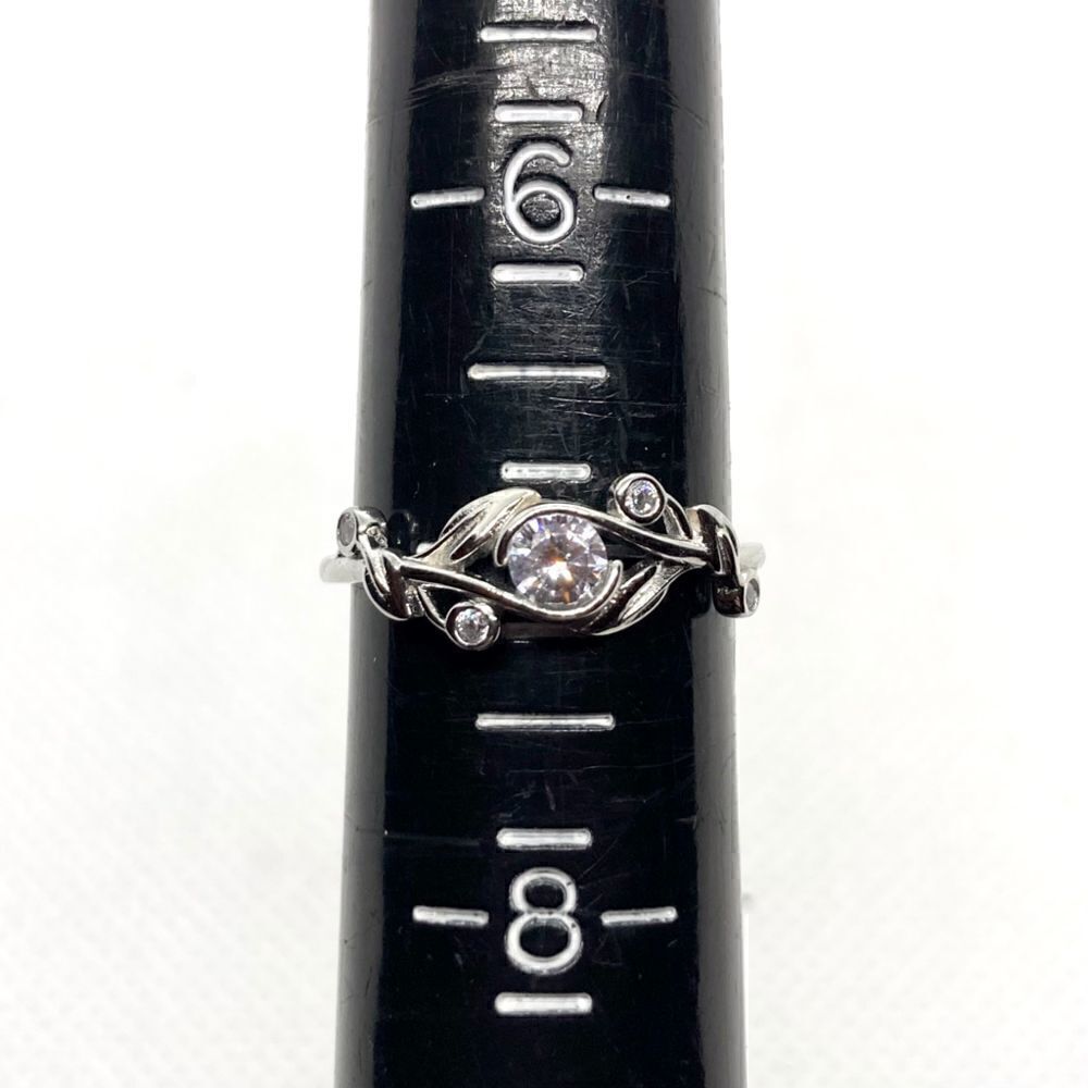 Sterling Silver Round CZ Floral Ring Size 7 - Picture 9 of 12